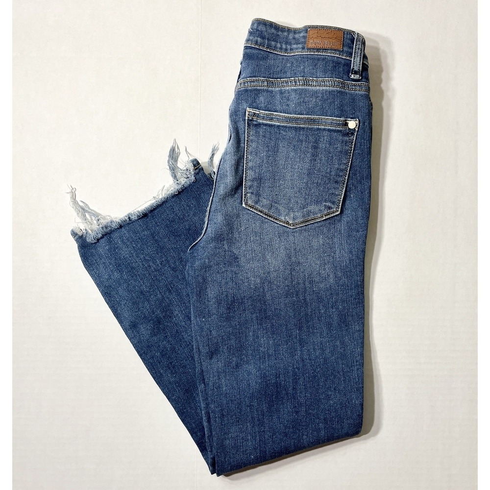 Judy Blue Jeans Women's 25 Blue Cropped‎ Boot Raw Hem Stretch Cottagecore Preppy
